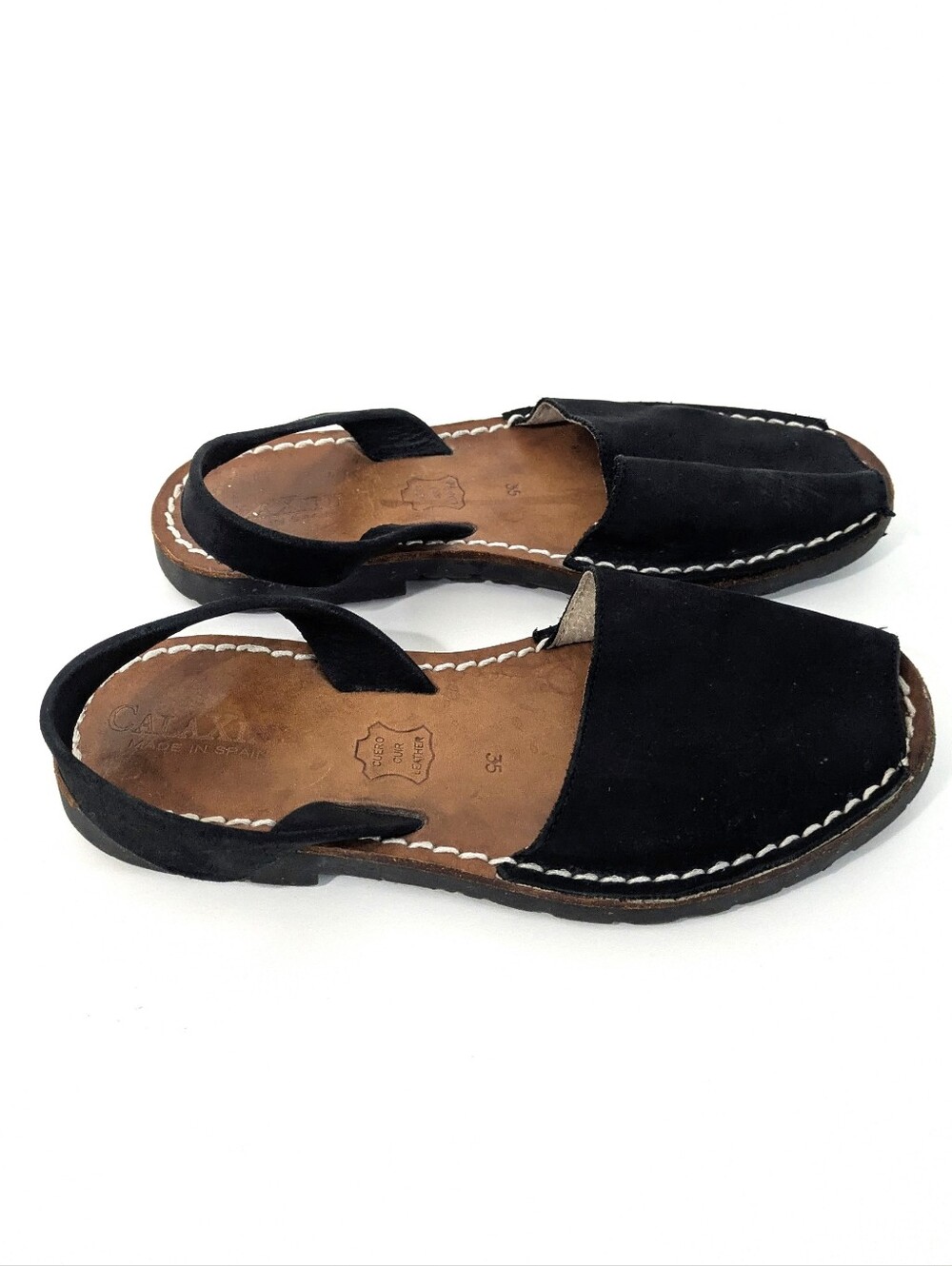 Calaxini Verano Peep Toe Black Leather Sandals - Size 35 Euro - Picture 3 of 7